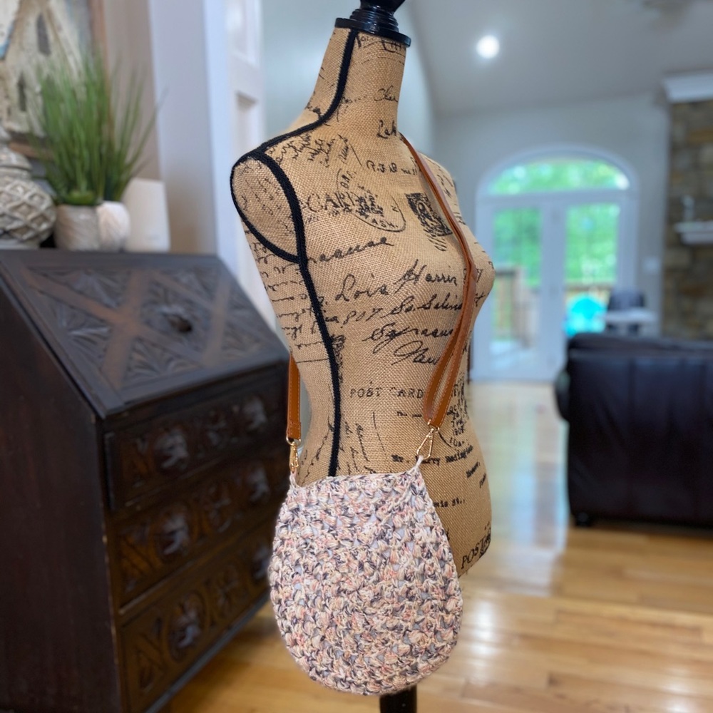 Handmade crochet crossbody with map print